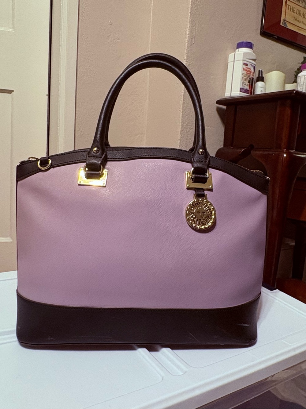 Anne Klein New Recruits Two-Tone Lavender and Black Tote Bag with Gold Accent